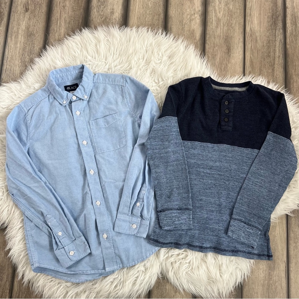 Boys Chambray Blue Button-Up Shirt and Long Sleeve Size 10